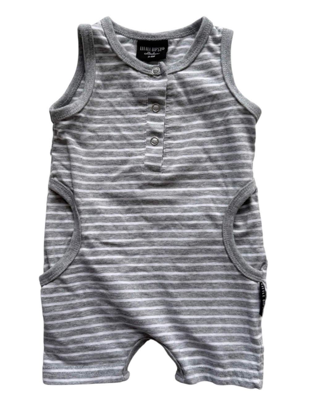 Little Bipsy Gray Striped Romper 3-6M